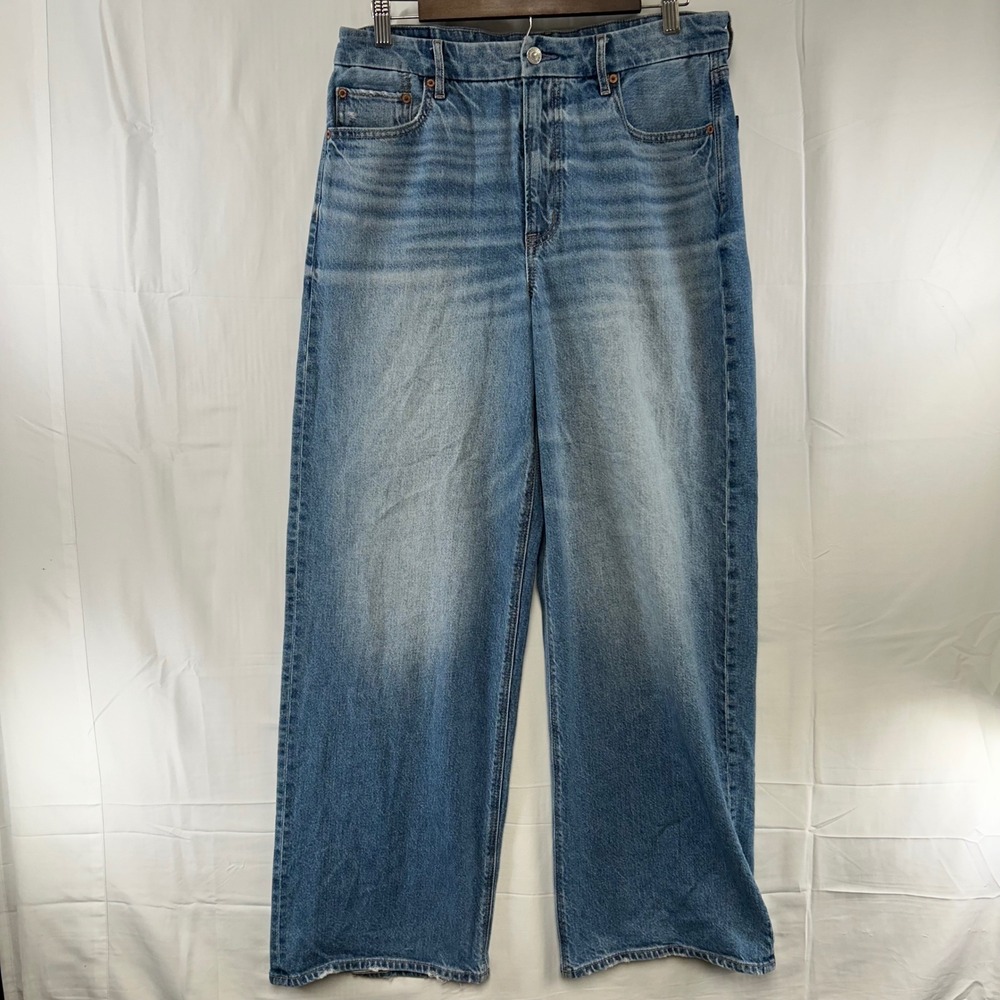 American Eagle Baggy Straight Jeans Womens 12 Long Blue Curvy Super High Rise